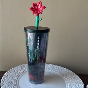 NWT Starbucks Floral Tumbler with Straw